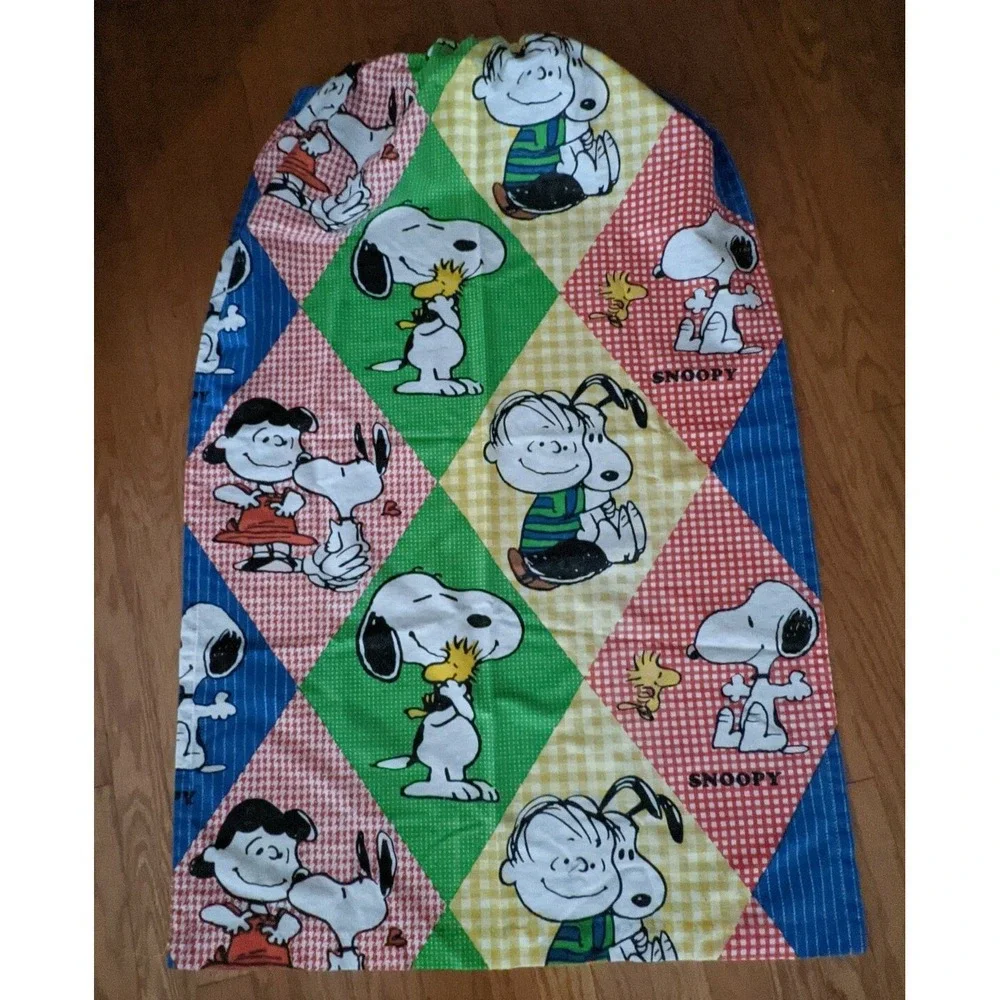 Vintage Snoopy Peanuts Pleated Drape Diamond Curtain Valance Fabric JC Penney